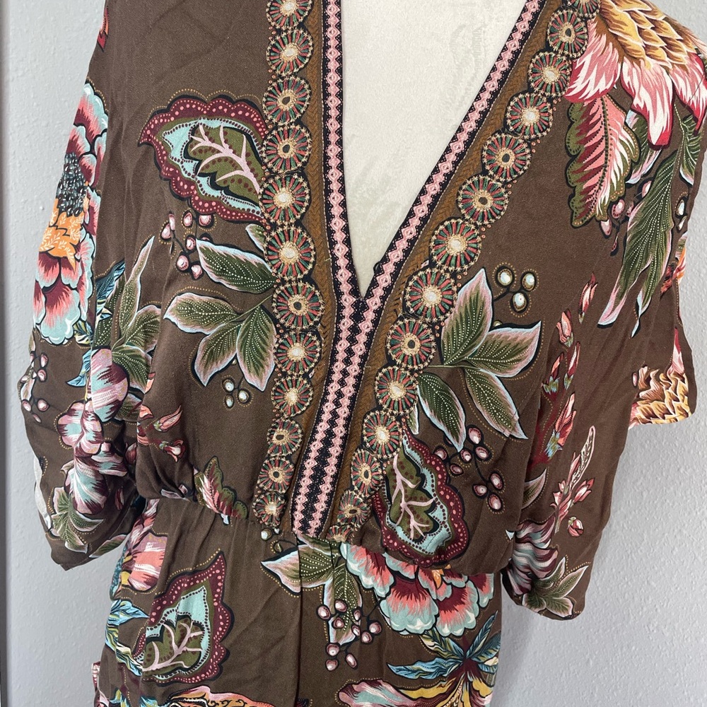 FARM Rio Brown Floral Maxi Dress with Pink & Yellow Accents - Picture 7 of 13